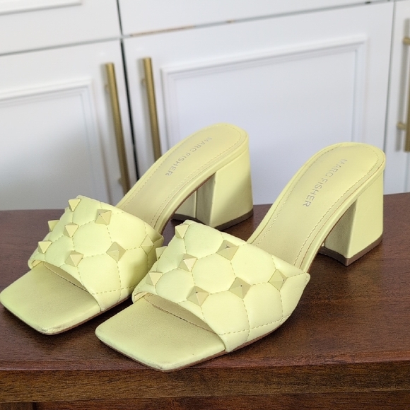 Marc Fisher Shoes - Marc Fisher Lemon Quilted Spiked Block Heel Mule Shoes Size 7